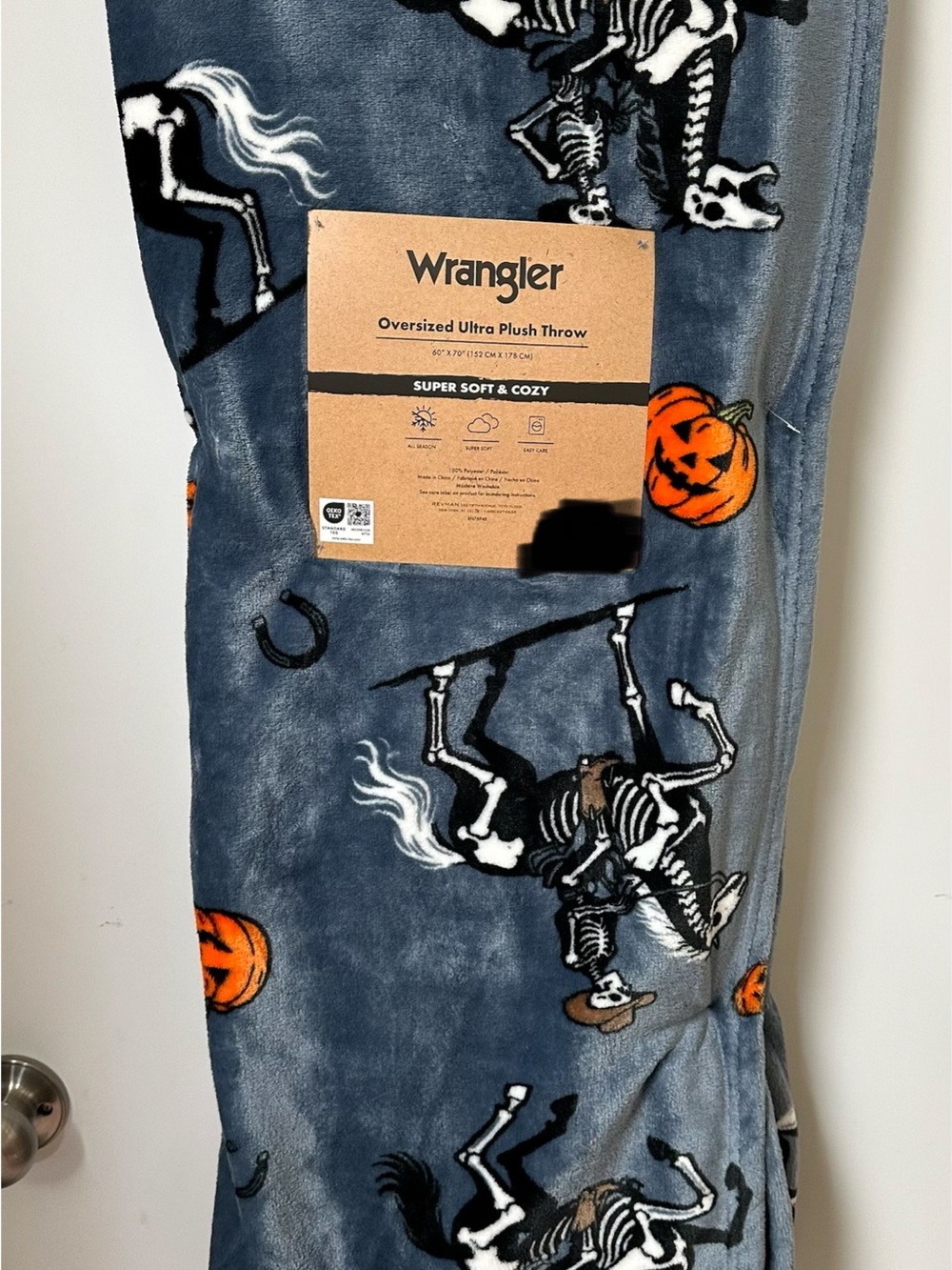 Wrangler Western Halloween- Fall Plush Throw with Skeleton Cowboy Horse
